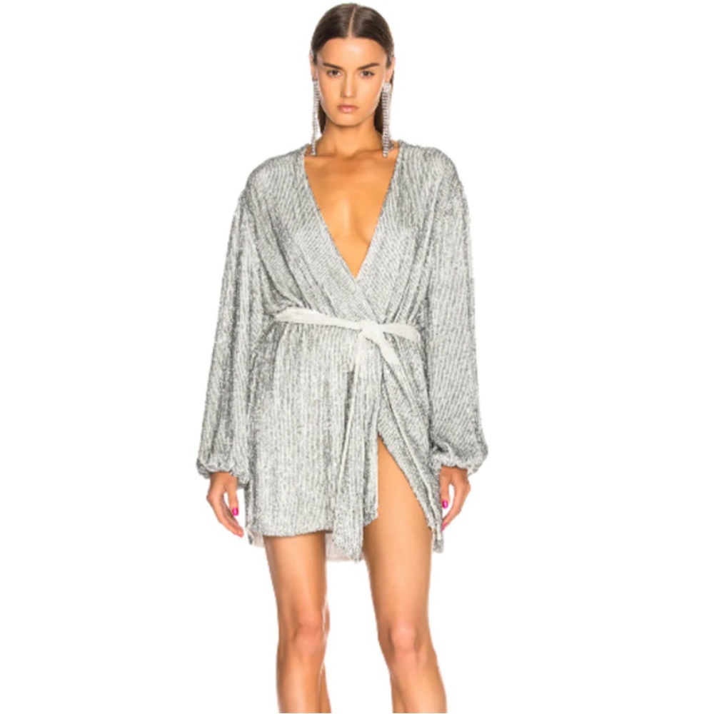 Retrofete Gabrielle Sequin Robe Dress S Wrap Front Tie Waist Embellished NWD